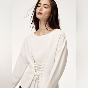 WILFRED Mabelle Black Crepe Lace Up Front Blouse M